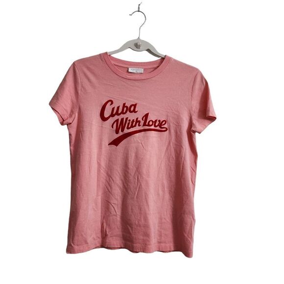 Sandro Paris Top Womens XS 0‎ Pink Alix Cuba With Love Short Sleeve T-shirt - Picture 1 of 9